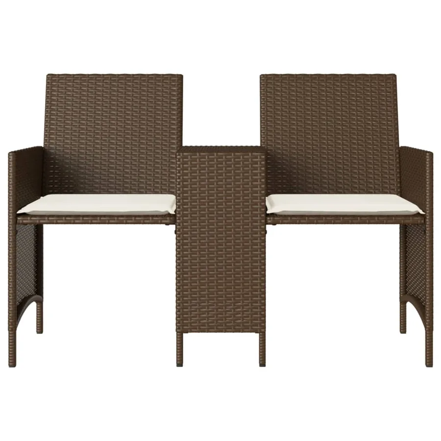 Canapé de jardin 2 places avec table et tabourets marron rotin - 5