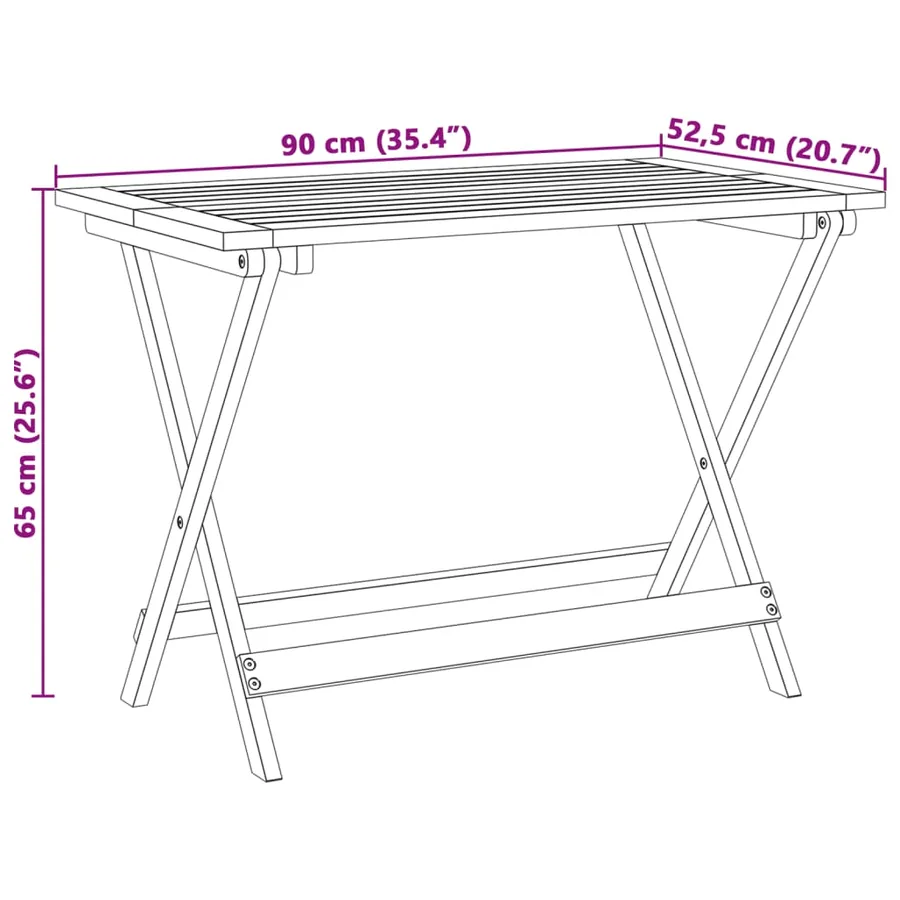 Table pliable de jardin 90x52,5x65 cm bois d'acacia solide - 10