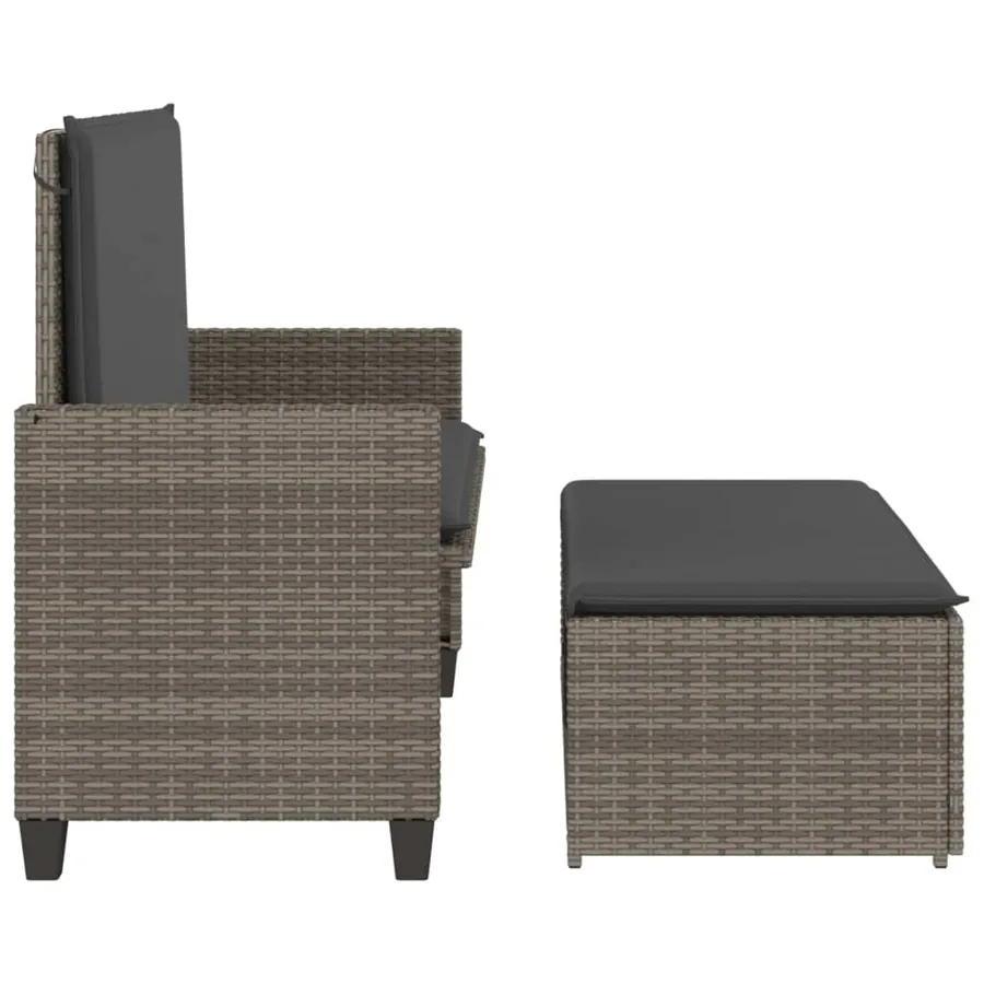 Banc de jardin avec coussins et repose-pied gris résine tressée - 6