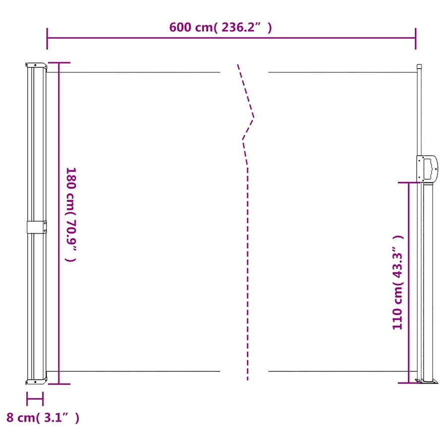 Auvent latéral rétractable taupe 180x600 cm - 10