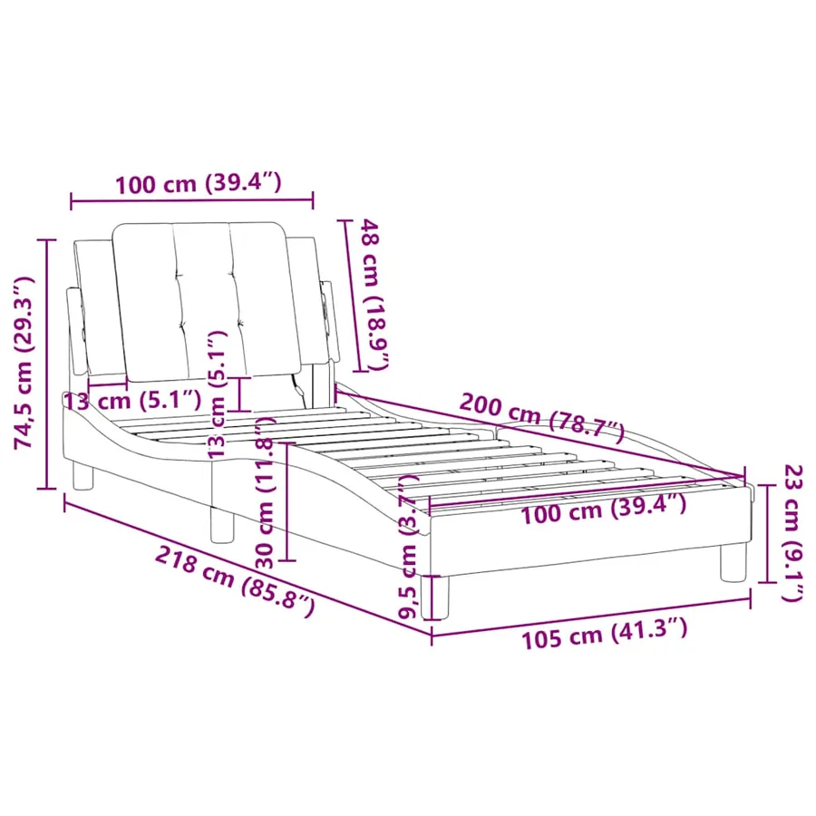 Cadre de lit sans matelas Zadar noir 100x200 cm similicuir - 12