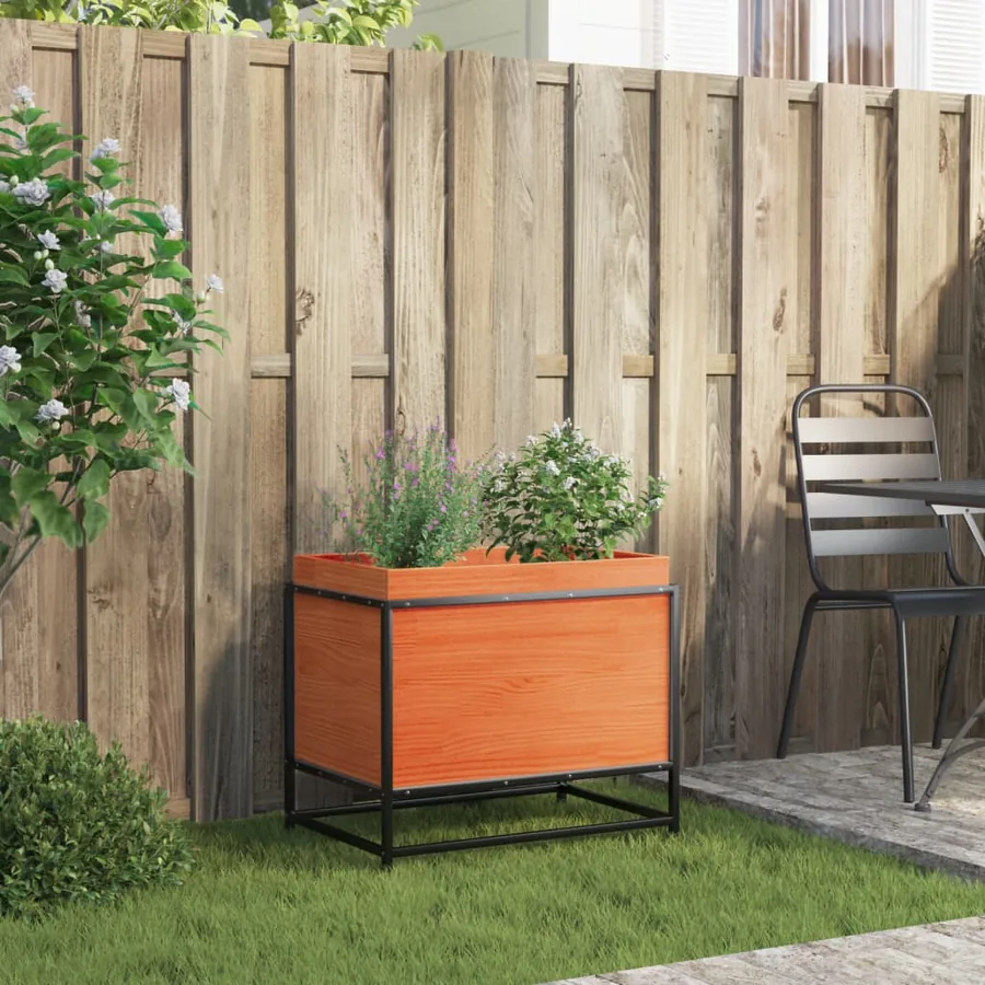 Jardinière cire marron 60x40x50 cm bois de pin massif - 3