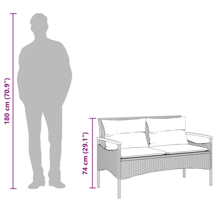 Salon de jardin 4 pcs avec coussins gris résine tressée - 14