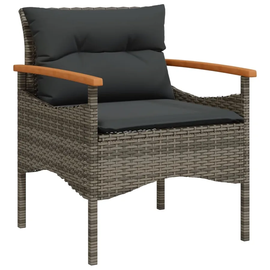 Salon de jardin 4 pcs avec coussins gris résine tressée - 7