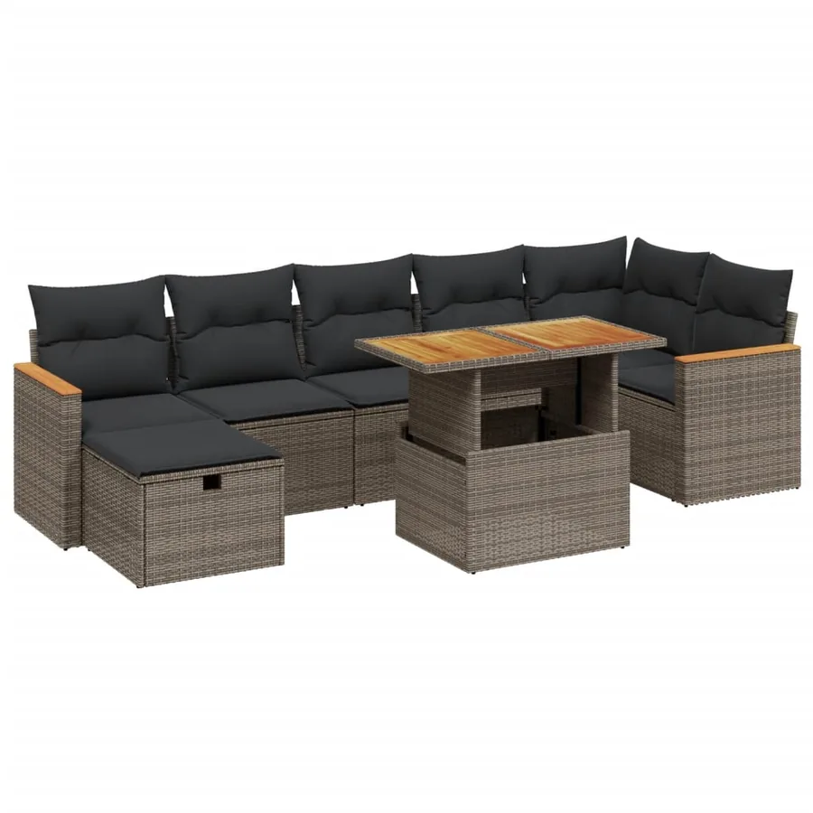 Salon de jardin 8 pcs avec coussins gris résine tressée - 2