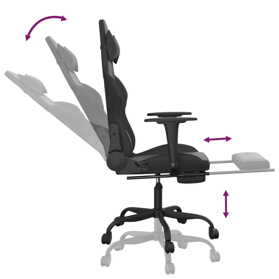 Chaise de jeu avec repose-pied Noir Similicuir - 7