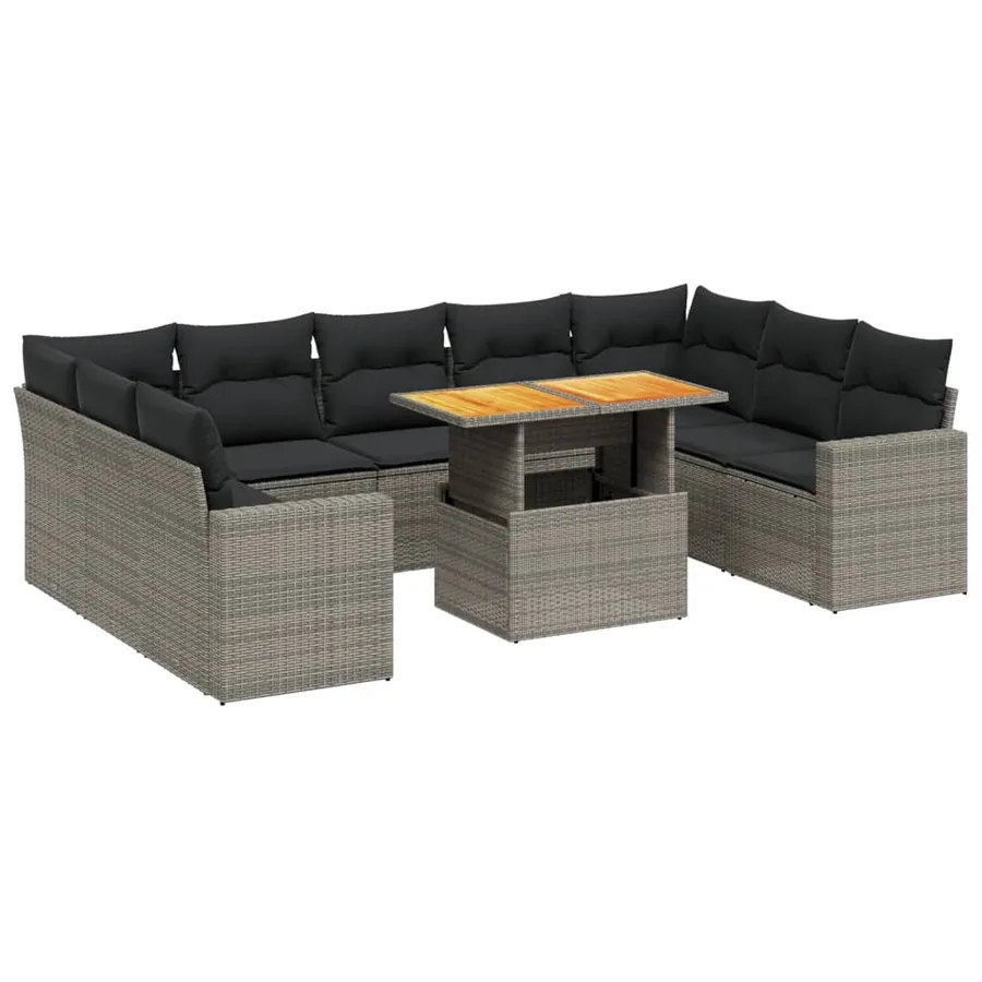 Salon de jardin avec coussins 10 pcs gris résine tressée - 2