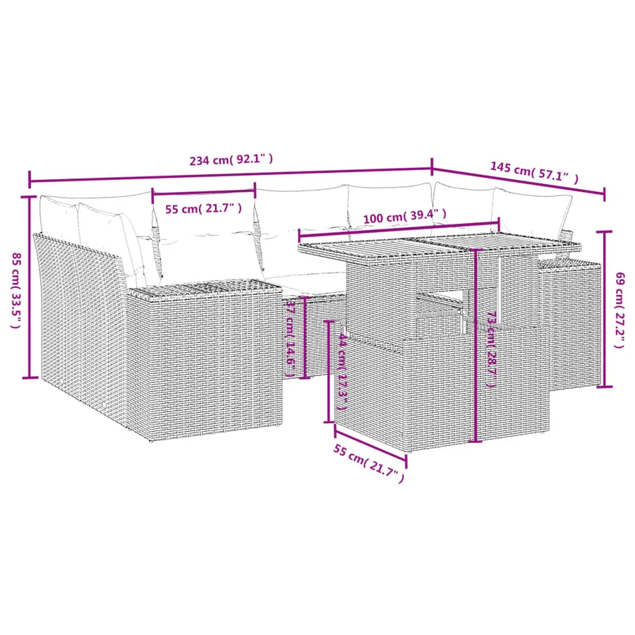 Salon de jardin avec coussins 7 pcs gris résine tressée - 3