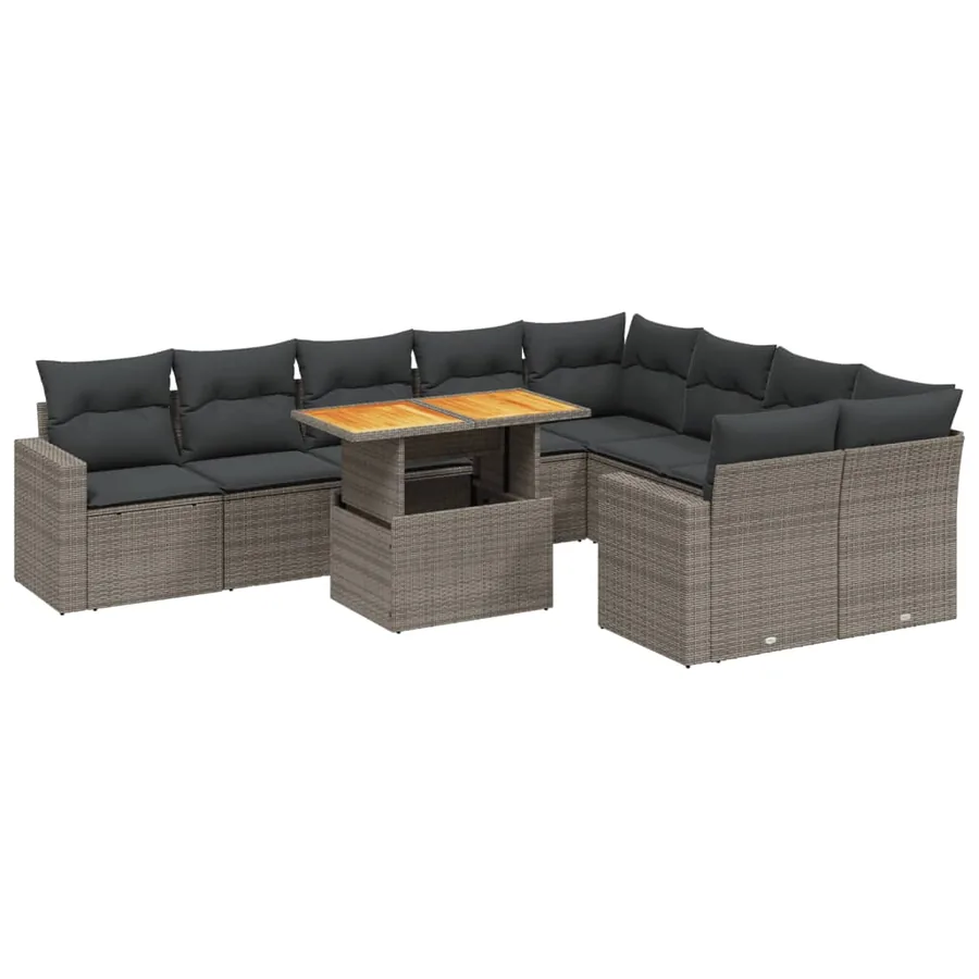 Salon de jardin avec coussins 10 pcs gris résine tressée - 2