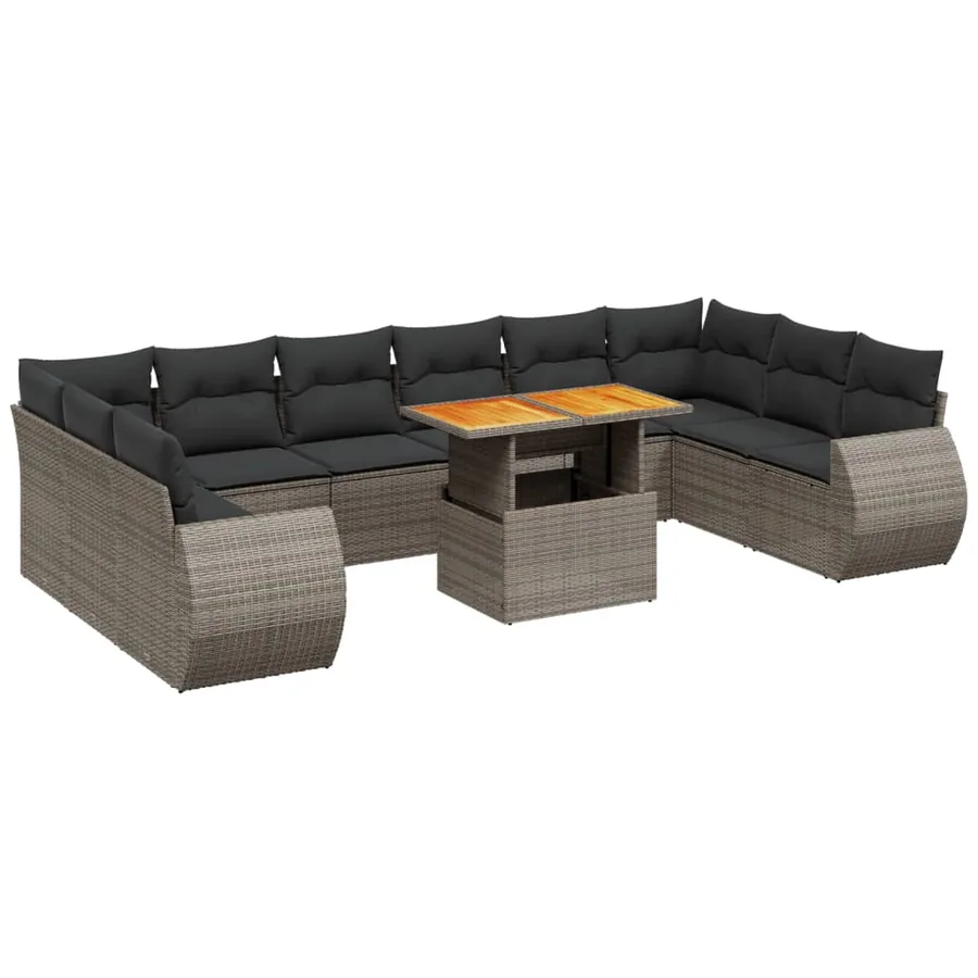 Salon de jardin 11 pcs avec coussins gris résine tressée - 2