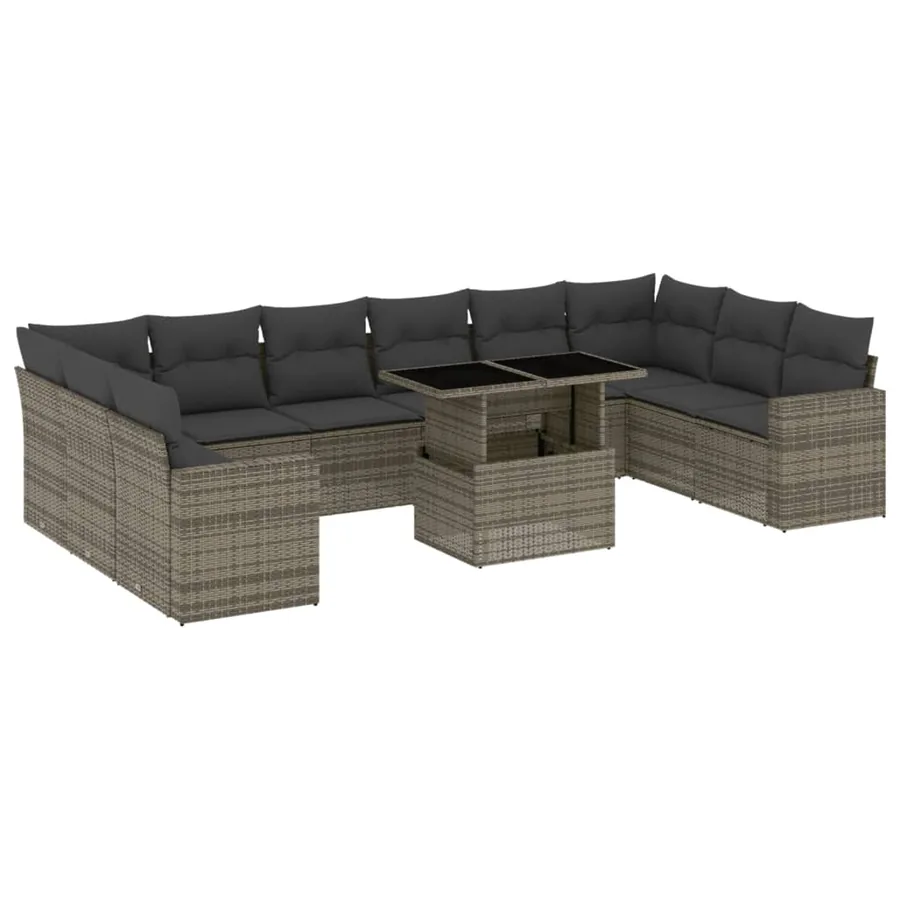Salon de jardin 11 pcs avec coussins gris résine tressée - 2