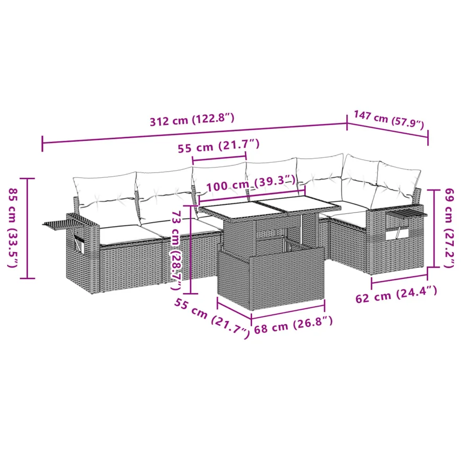 Salon de jardin avec coussins 7 pcs gris résine tressée - 10