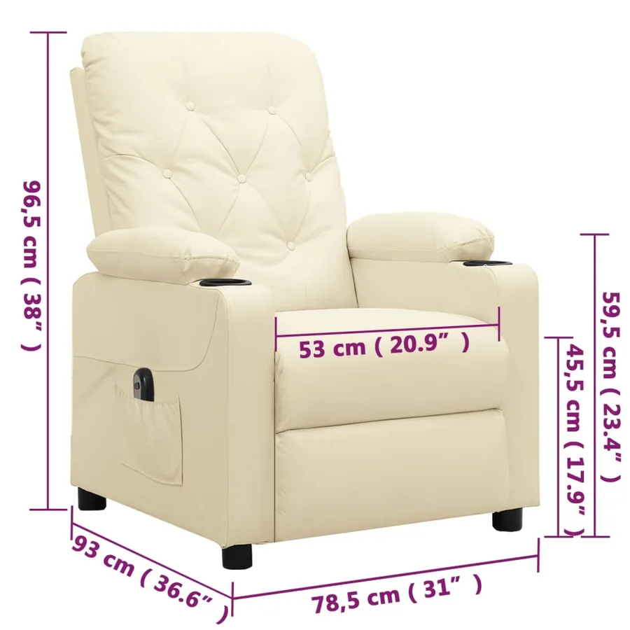 Fauteuil inclinable électrique Crème Similicuir - 11