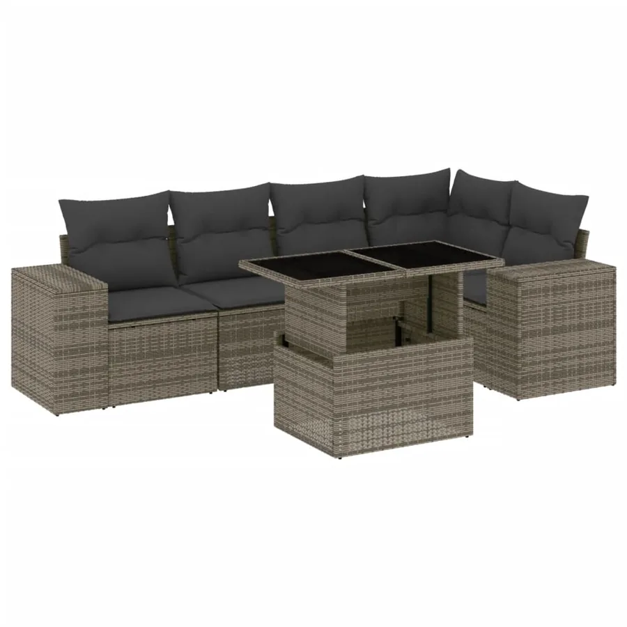 Salon de jardin 6 pcs avec coussins gris résine tressée - 2