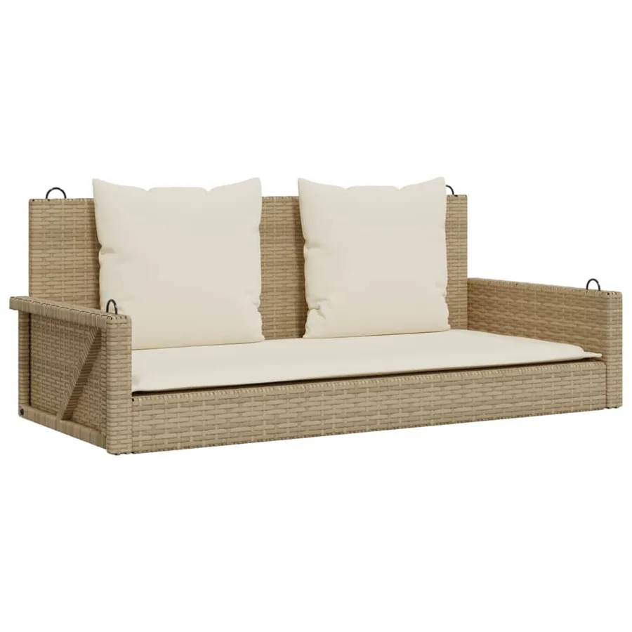 Balancelle avec coussins beige 119x56x48 cm résine tressée - 2