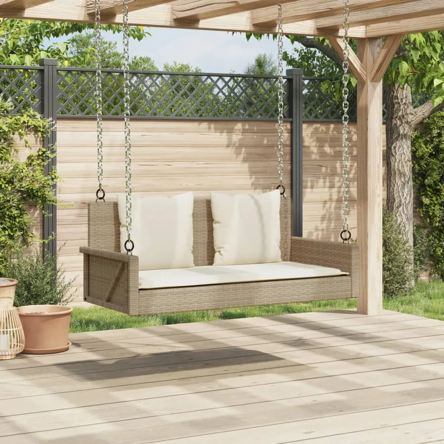 Balancelle avec coussins beige 119x56x48 cm résine tressée - 3