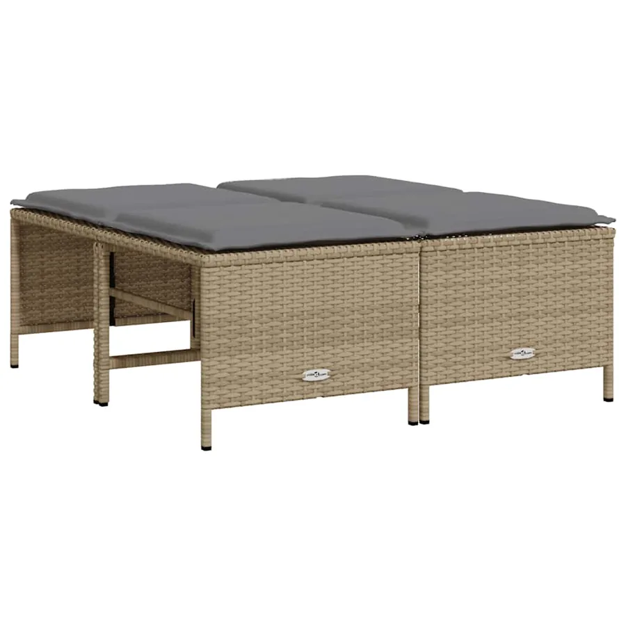 Tabourets de jardin avec coussins lot de 4 beige résine tressée - 2