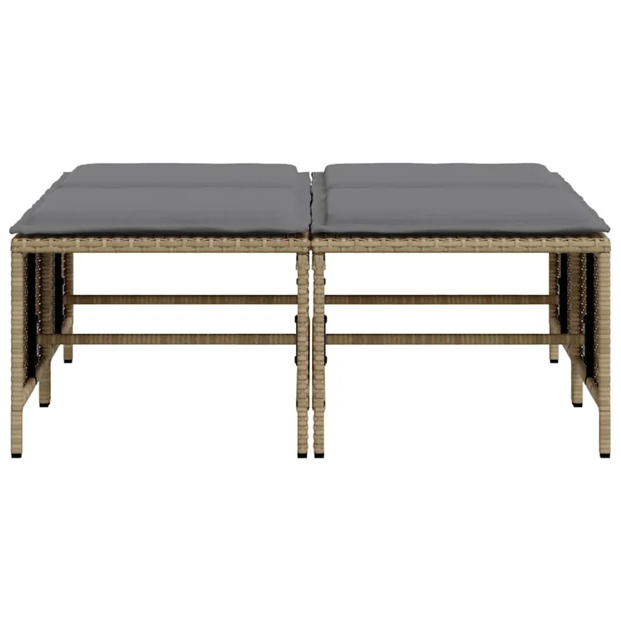 Tabourets de jardin avec coussins lot de 4 beige résine tressée - 4