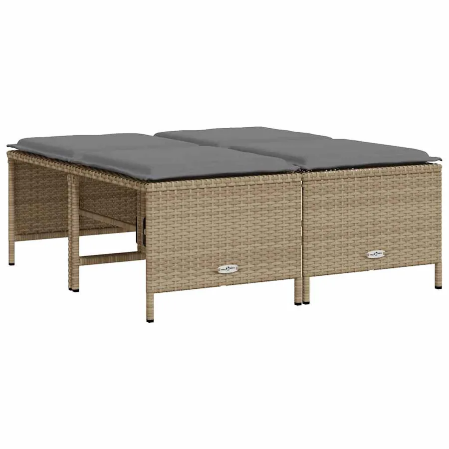 Tabourets de jardin avec coussins lot de 4 beige résine tressée - 5