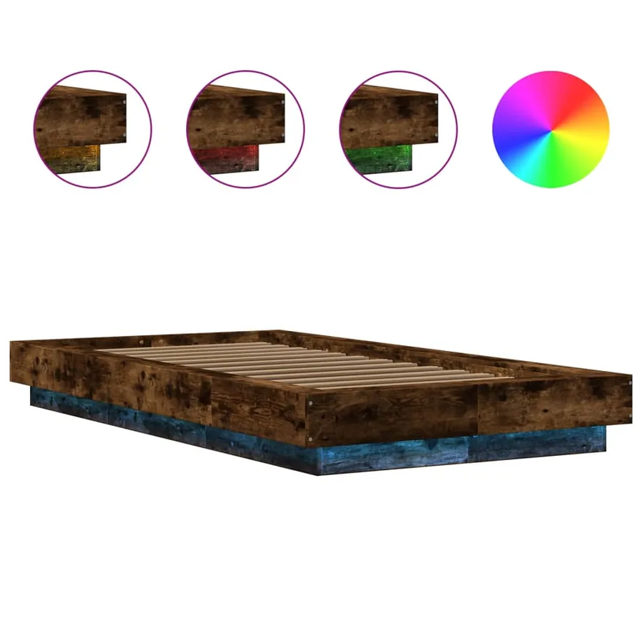 Cadre de lit et lumières LED sans matelas chêne fumé 75x190 cm - 8