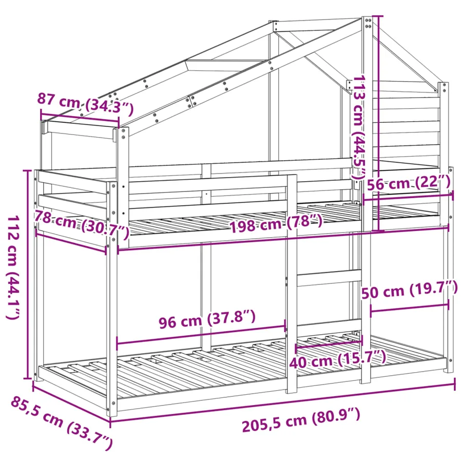 Lit superposé sans matelas 80x200 cm bois de pin massif - 12