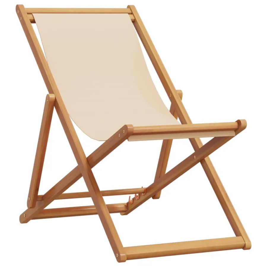 Chaises de plage pliantes lot de 2 beige tissu et bois massif - 3