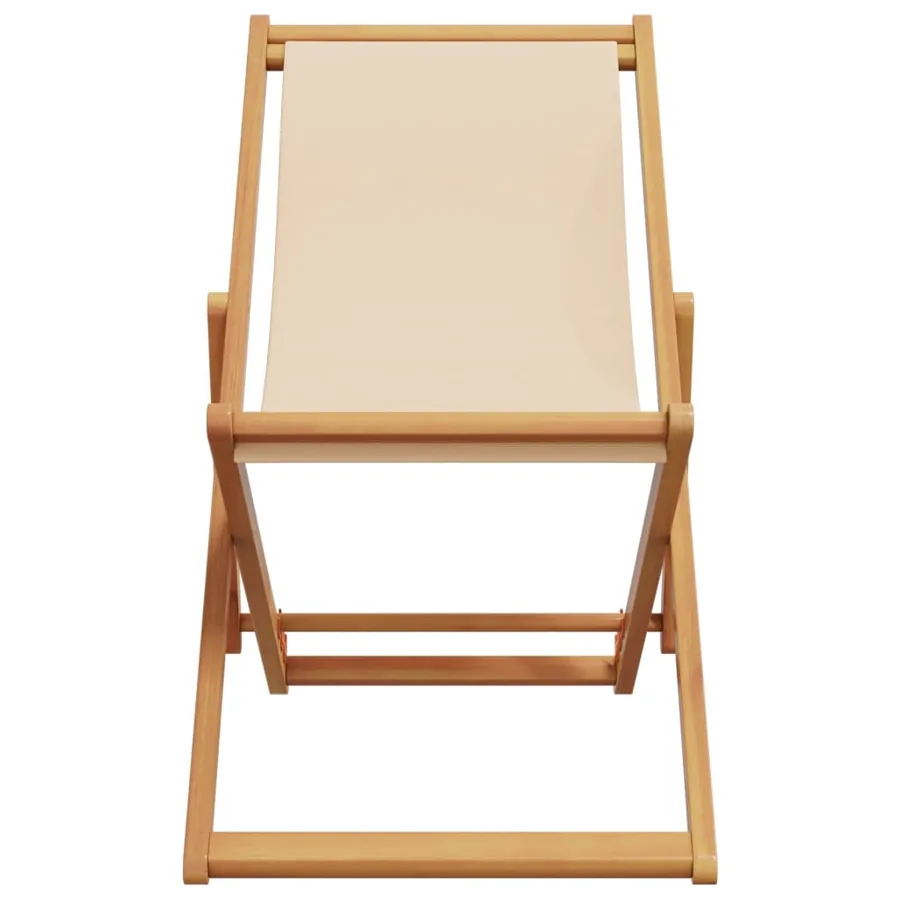 Chaises de plage pliantes lot de 2 beige tissu et bois massif - 4