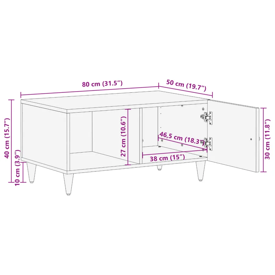 Table basse 80x50x40 cm bois de manguier massif - 12