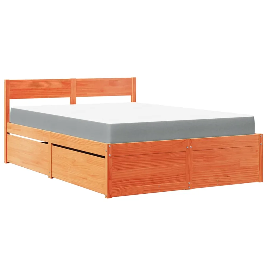 Lit avec tiroirs/matelas cire marron 120x190 cm bois massif pin - 2