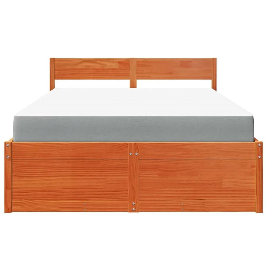 Lit avec tiroirs/matelas cire marron 120x190 cm bois massif pin - 4