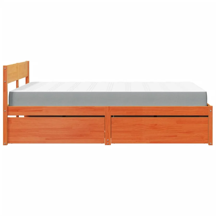 Lit avec tiroirs/matelas cire marron 120x190 cm bois massif pin - 5