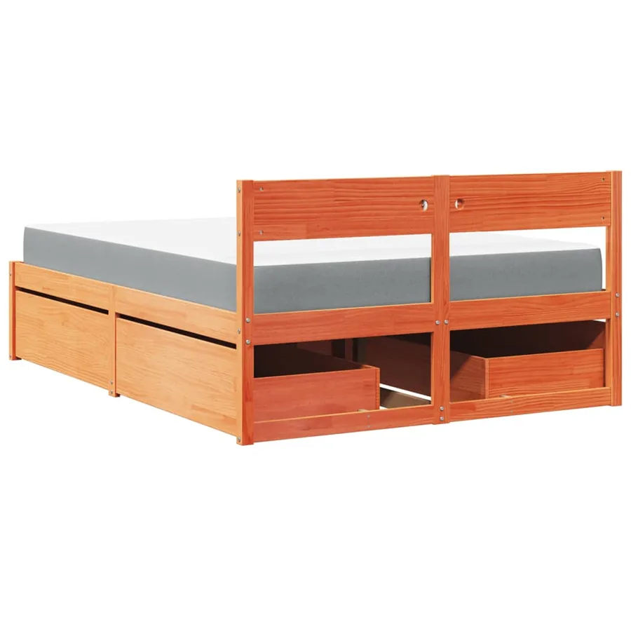 Lit avec tiroirs/matelas cire marron 120x190 cm bois massif pin - 6