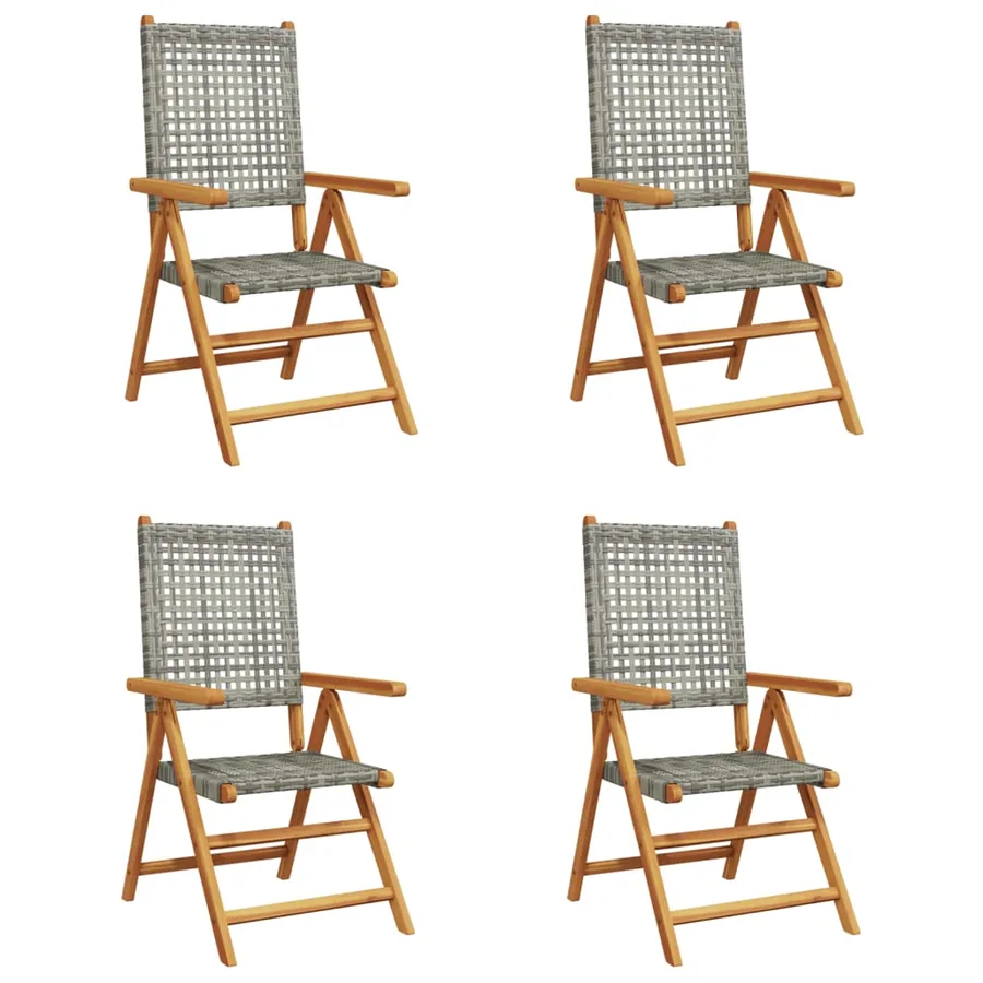 Chaises inclinables de jardin lot de 4 gris rotin bois massif - 2