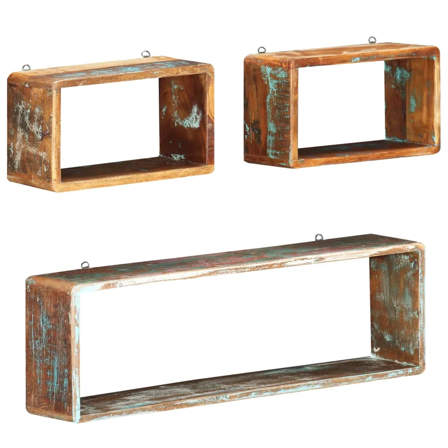 Ensemble d'étagère cube 3 pcs Bois solide de récupération - 7