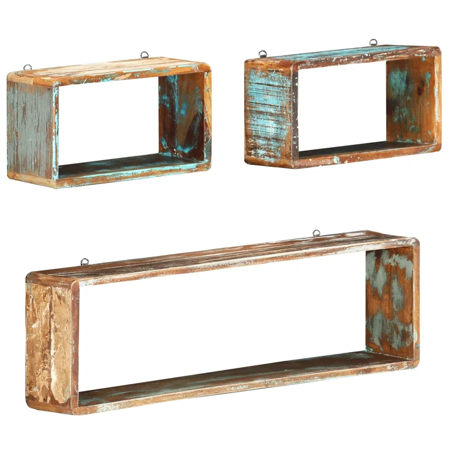 Ensemble d'étagère cube 3 pcs Bois solide de récupération - 8