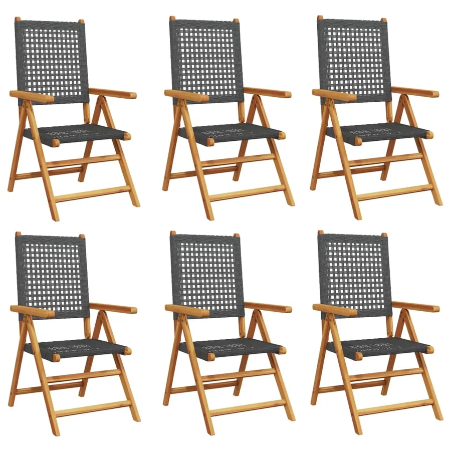 Chaises inclinables de jardin lot de 6 noir rotin bois massif - 2