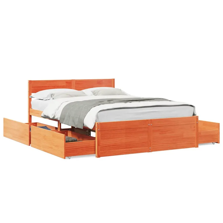 Cadre de lit sans matelas cire marron 120x200cm bois pin massif - 2