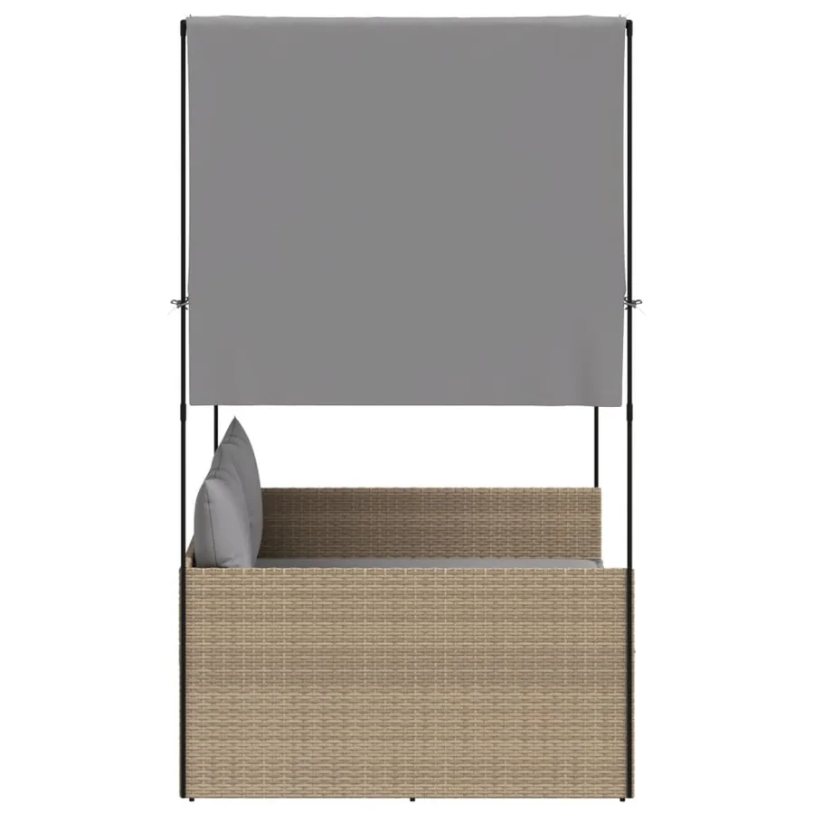 Chaise longue double avec toit et rideaux beige résine tressée - 4