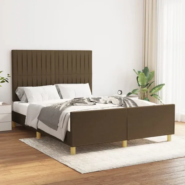 Cadre de lit sans matelas marron foncé 140x190 cm tissu