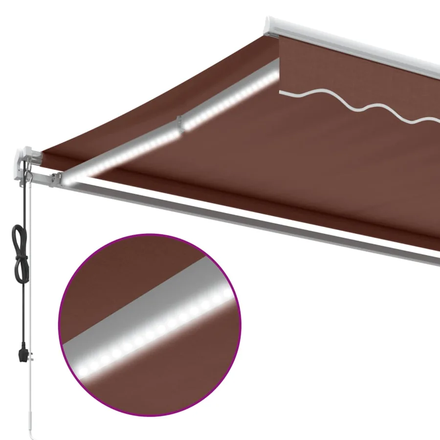 Auvent rétractable automatique avec LED marron 500x350 cm - 8