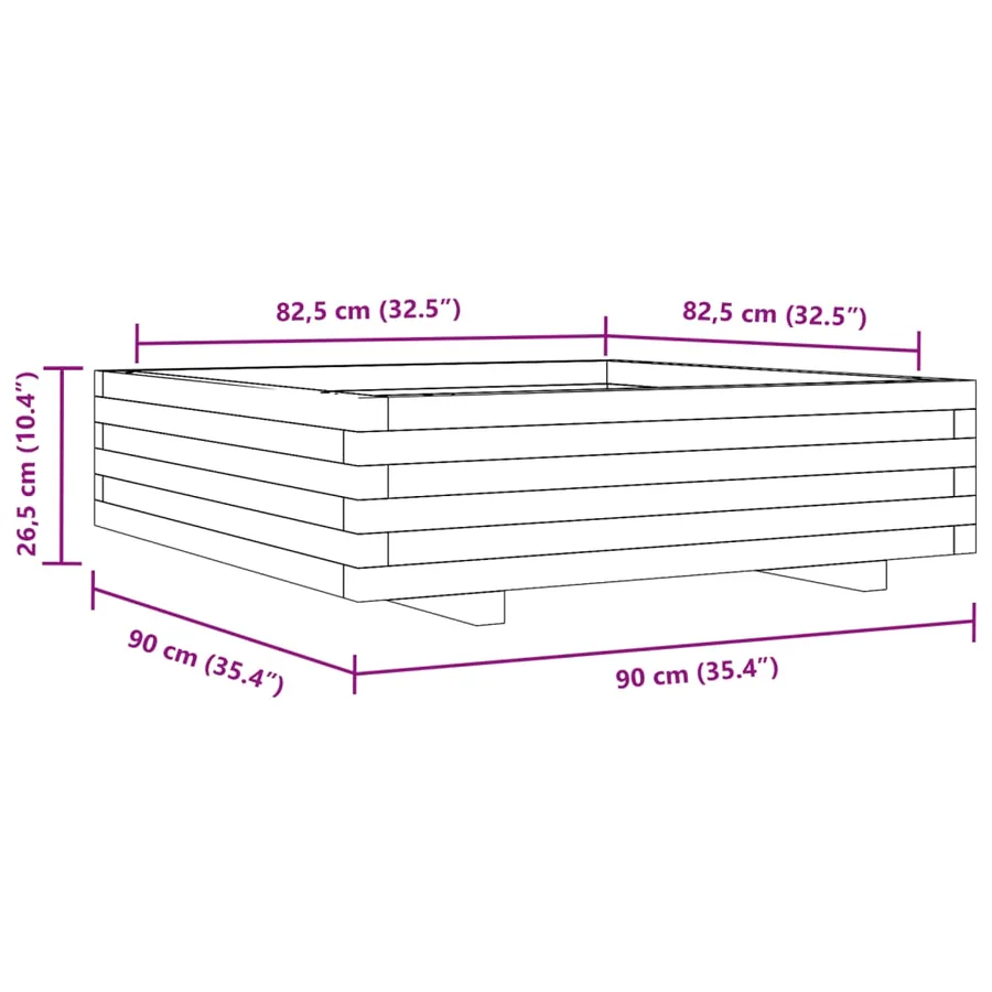 Jardinière blanc 90x90x26,5 cm bois de pin massif - 10