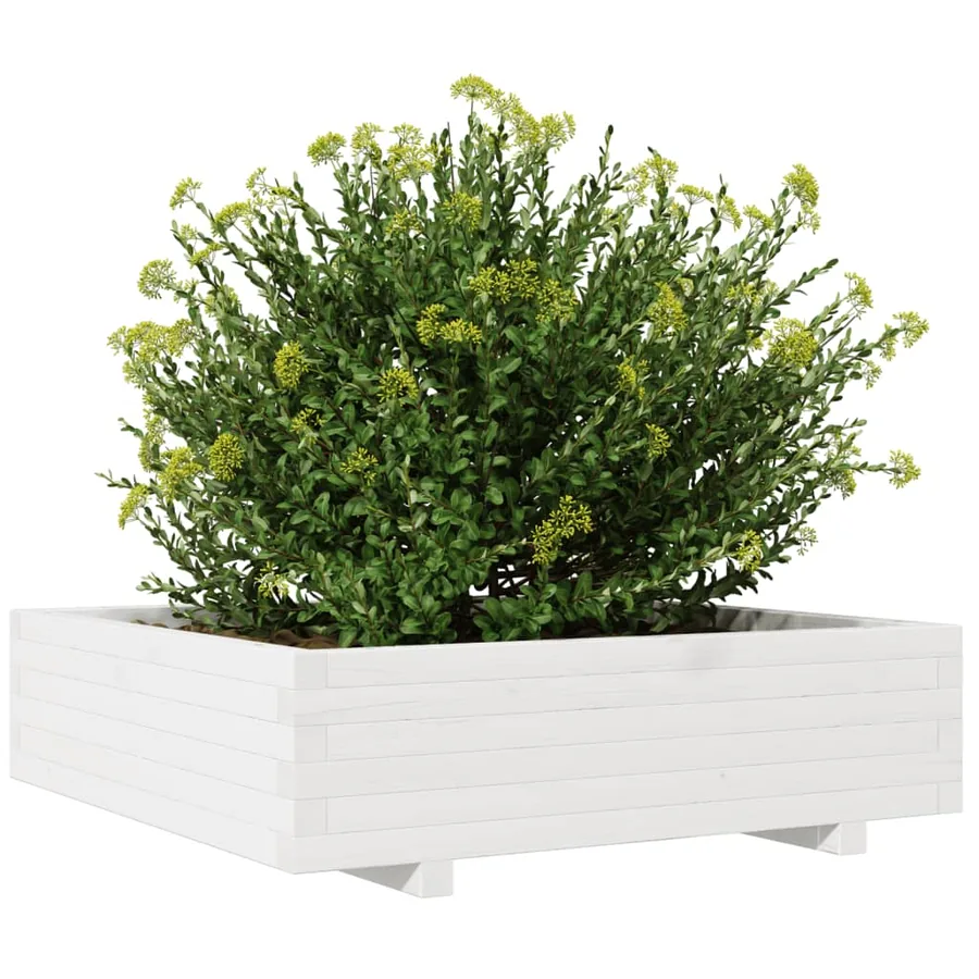 Jardinière blanc 90x90x26,5 cm bois de pin massif - 4