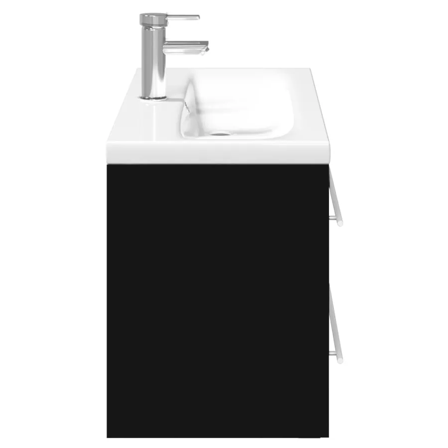 Armoire lavabo de salle de bain avec bassin intégré noir - 6