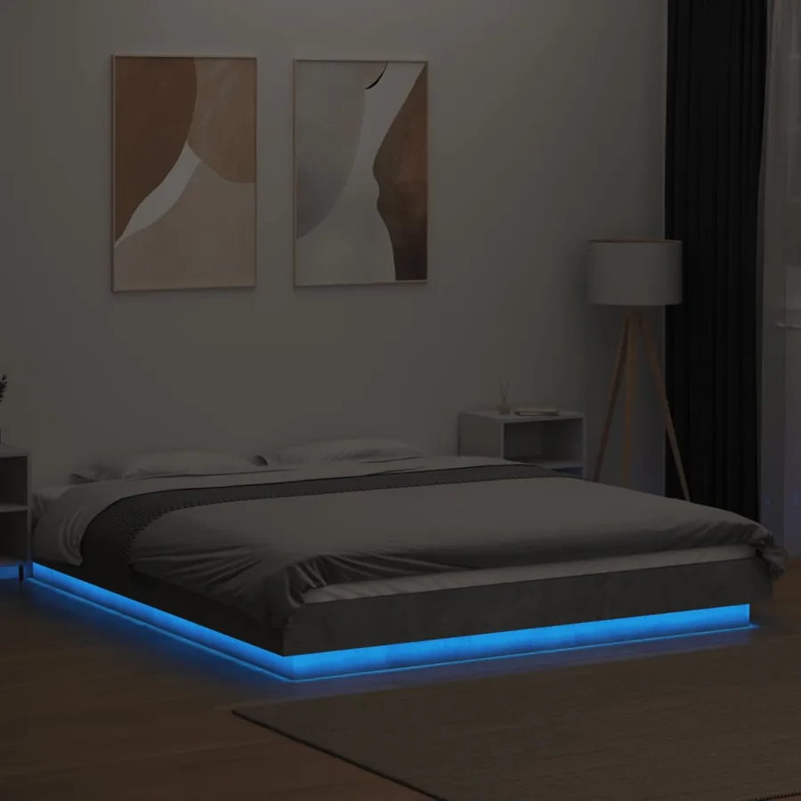Cadre de lit et lumières LED sans matelas gris béton 150x200 cm - 4