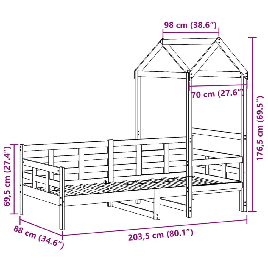 Lit de jour avec toit sans matelas 80x200 cm bois massif - 12