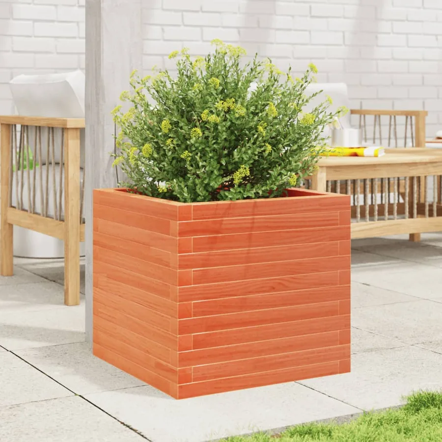 Jardinière cire marron 50x50x45,5 cm bois de pin massif - 3