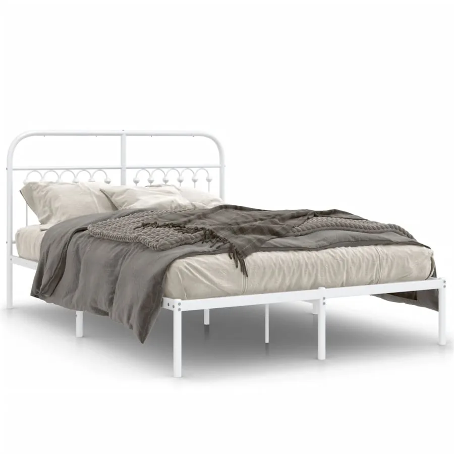 Cadre de lit métal sans matelas et tête de lit blanc 140x200 cm - 2