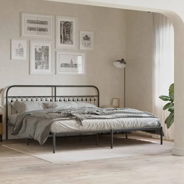 Cadre de lit métal sans matelas avec tête de lit noir 193x203cm