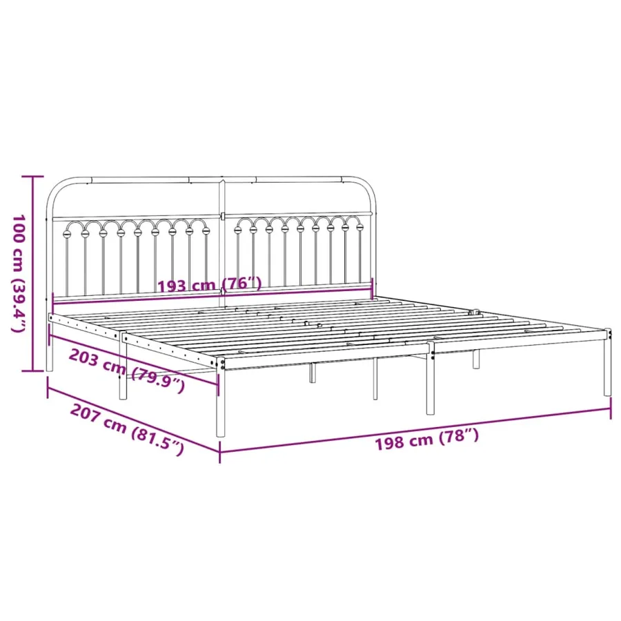 Cadre de lit métal sans matelas avec tête de lit noir 193x203cm - 8