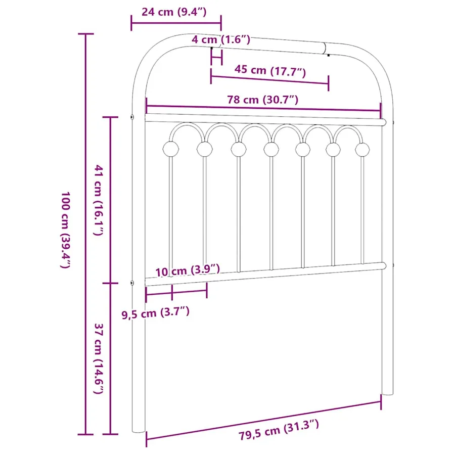 Tête de lit de remplacement métal noir 80 cm - 6